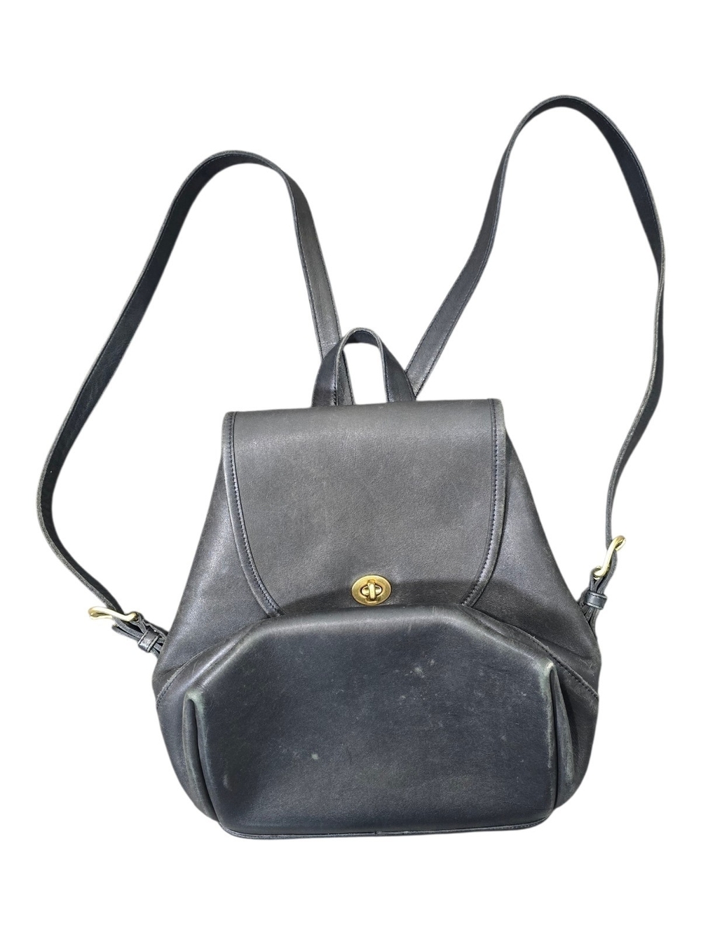 Coach Vintage Black Leather Backpack with Gold Turn-Lock